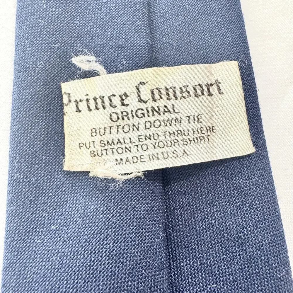 Vintage Prince Consort Mens Navy Blue Button Down Tie Adjustable Uniform USA